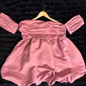 FASHION NOVA Off-Shoulder Satin Mini Dress in Mauve